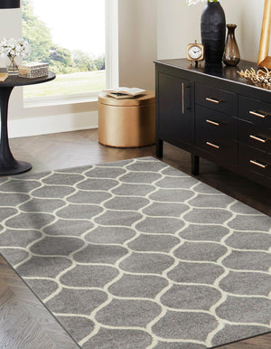 Light Gray 5' 3 x 8' Trellis Frieze Rectangle Area Rug Geometric Modern Unique Stain Resistant Easy Clean Carpet for Living, Dining, Bedrooms, Office for Sale at Rug Engine