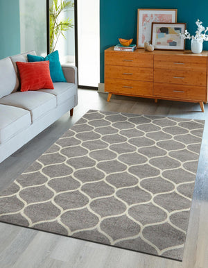 Light Gray 4' 1 x 6' 1 Trellis Frieze Rectangle Area Rug Geometric Modern Unique Stain Resistant Easy Clean Carpet for Living, Dining, Bedrooms, Office for Sale at Rug Engine