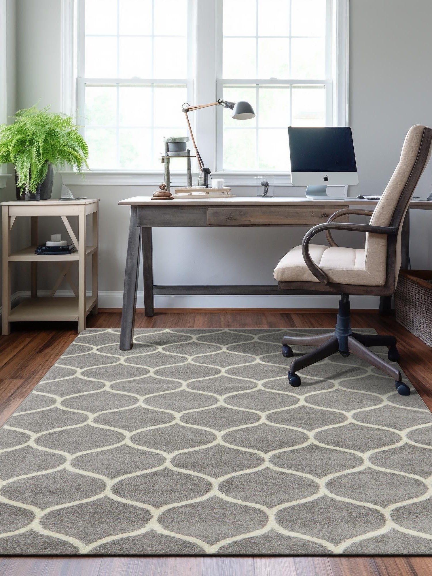 Light Gray 5' 3 x 8' Trellis Frieze Rectangle Area Rug Geometric Modern Unique Stain Resistant Easy Clean Carpet for Living, Dining, Bedrooms, Office for Sale at Rug Engine