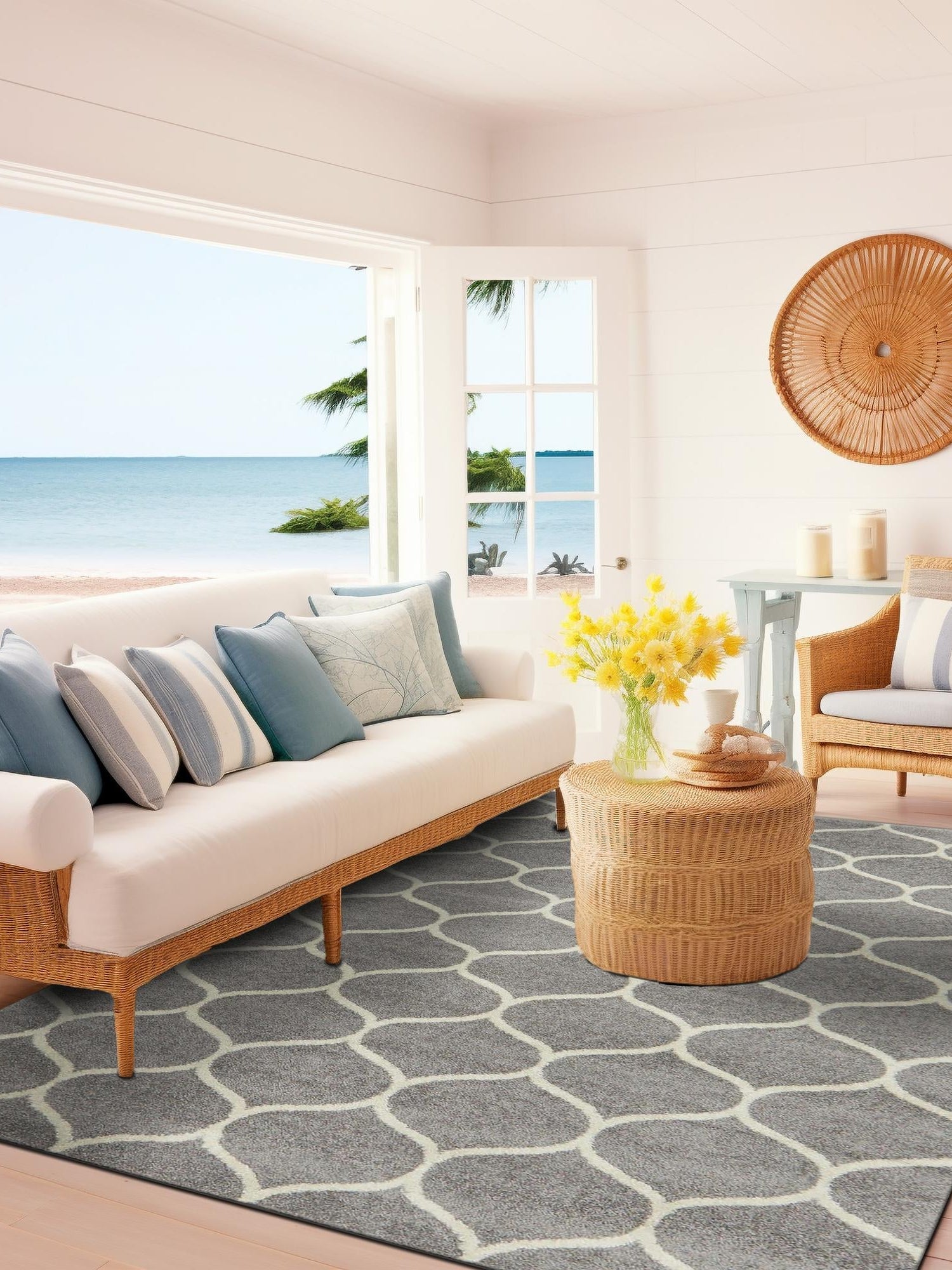 Light Gray 7' 1 x 10' Trellis Frieze Rectangle Area Rug Geometric Modern Unique Stain Resistant Easy Clean Carpet for Living, Dining, Bedrooms, Office for Sale at Rug Engine