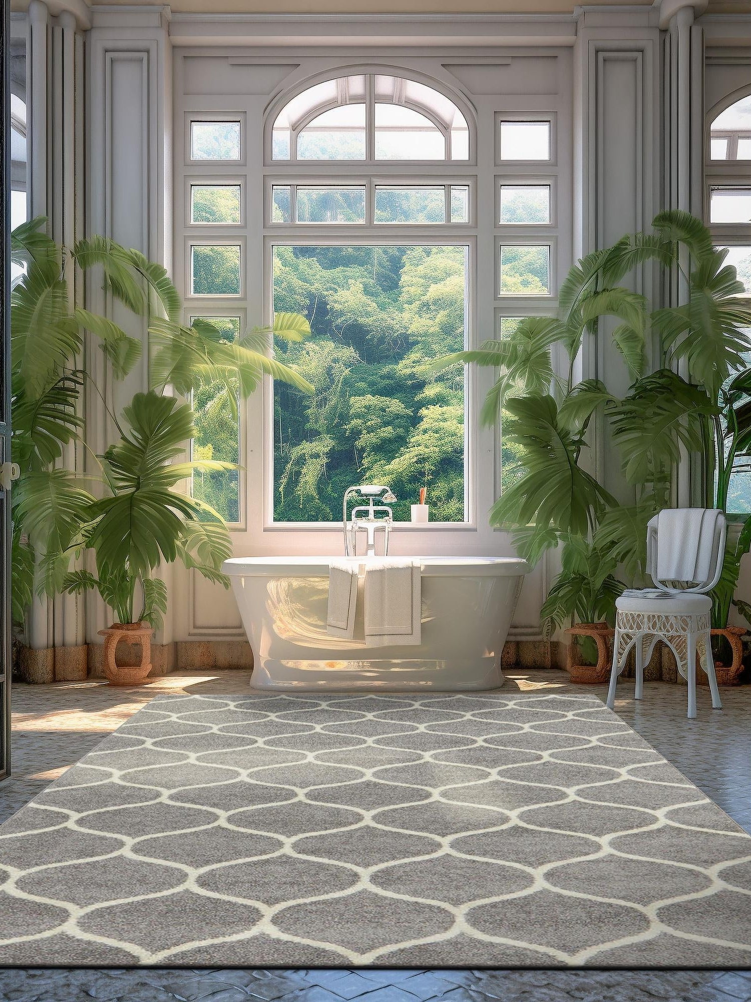 Light Gray 6' 1 x 9' Trellis Frieze Rectangle Area Rug Geometric Modern Unique Stain Resistant Easy Clean Carpet for Living, Dining, Bedrooms, Office for Sale at Rug Engine