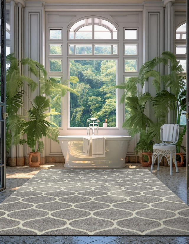 Light Gray 6' 1 x 9' Trellis Frieze Rectangle Area Rug Geometric Modern Unique Stain Resistant Easy Clean Carpet for Living, Dining, Bedrooms, Office for Sale at Rug Engine