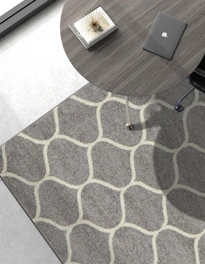 Light Gray 7' 1 x 10' Trellis Frieze Rectangle Area Rug Geometric Modern Unique Stain Resistant Easy Clean Carpet for Living, Dining, Bedrooms, Office for Sale at Rug Engine