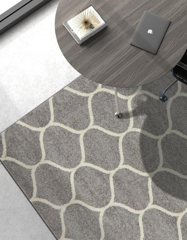 Light Gray 6' 1 x 9' Trellis Frieze Rectangle Area Rug Geometric Modern Unique Stain Resistant Easy Clean Carpet for Living, Dining, Bedrooms, Office for Sale at Rug Engine