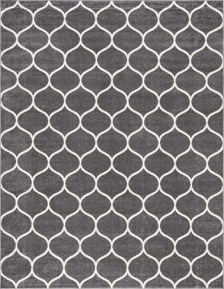 Dark Gray 7' 10 x 10' Trellis Frieze Rectangle Area Rug Geometric Modern Unique Stain Resistant Easy Clean Carpet for Living, Dining, Bedrooms, Office for Sale at Rug Engine