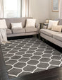 Dark Gray 6' 1 x 9' Trellis Frieze Rectangle Area Rug Geometric Modern Unique Stain Resistant Easy Clean Carpet for Living, Dining, Bedrooms, Office for Sale at Rug Engine