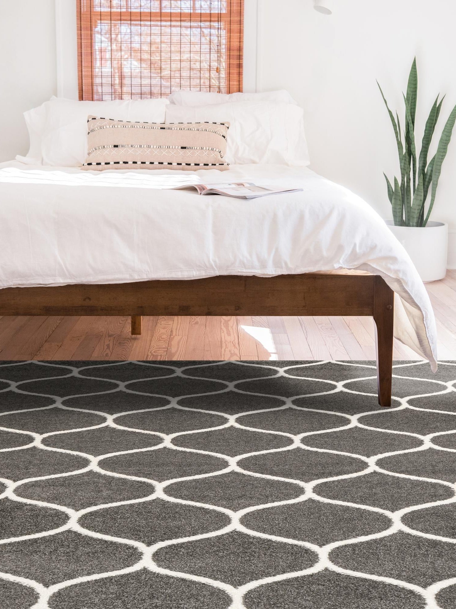 Dark Gray 7' 10 x 10' Trellis Frieze Rectangle Area Rug Geometric Modern Unique Stain Resistant Easy Clean Carpet for Living, Dining, Bedrooms, Office for Sale at Rug Engine
