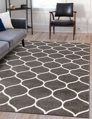 Dark Gray 6' 1 x 9' Trellis Frieze Rectangle Area Rug Geometric Modern Unique Stain Resistant Easy Clean Carpet for Living, Dining, Bedrooms, Office for Sale at Rug Engine