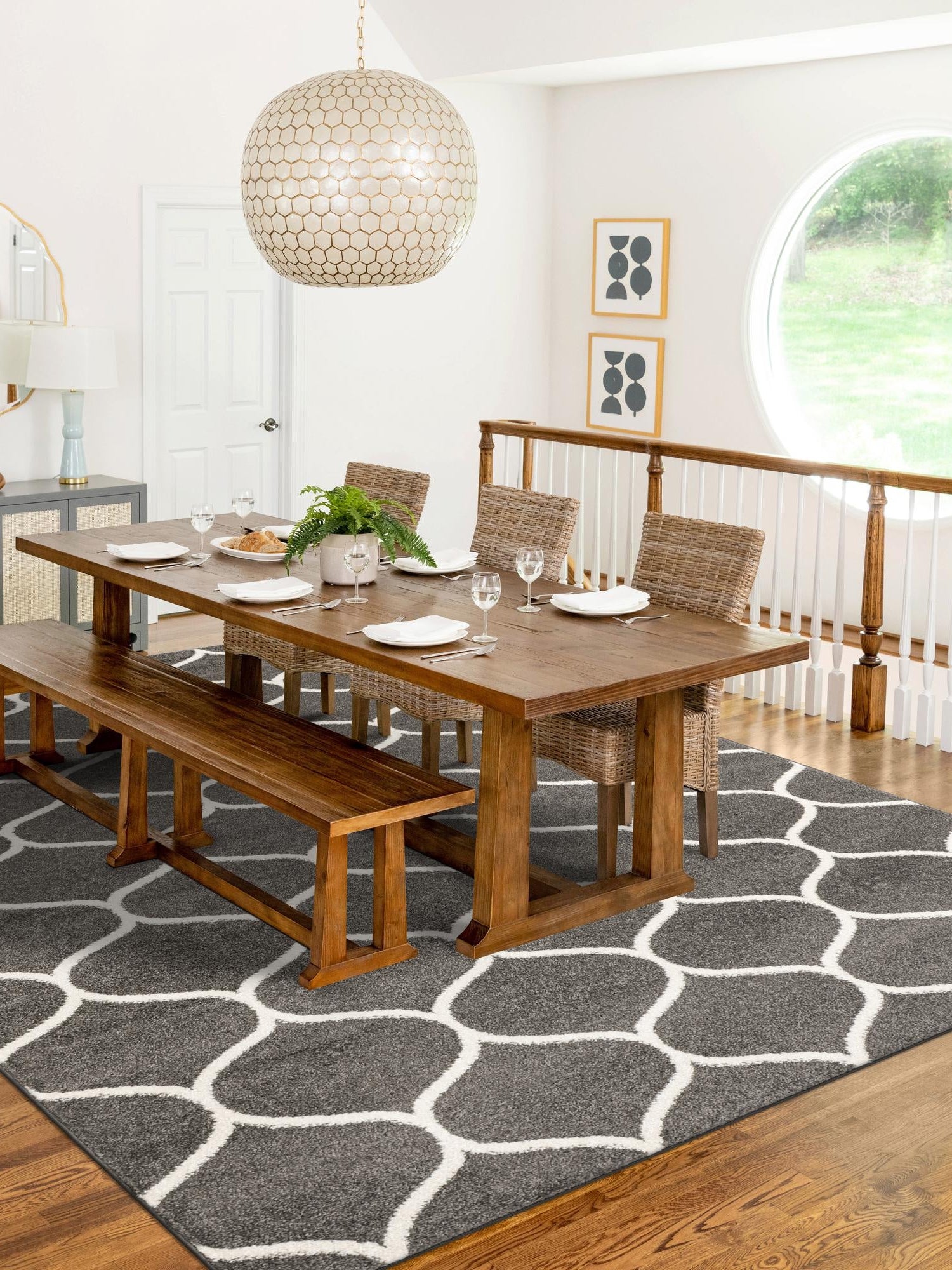Dark Gray 7' 10 x 10' Trellis Frieze Rectangle Area Rug Geometric Modern Unique Stain Resistant Easy Clean Carpet for Living, Dining, Bedrooms, Office for Sale at Rug Engine