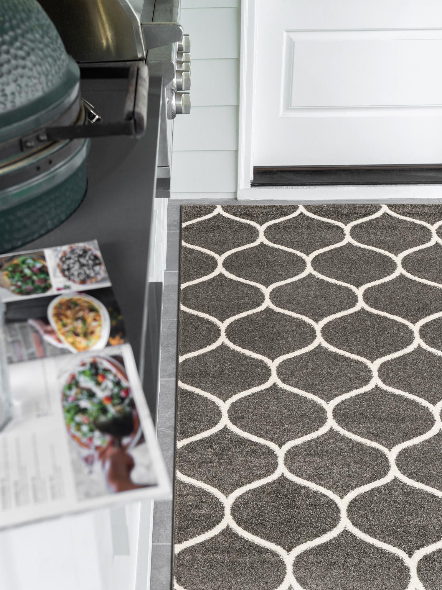 Dark Gray 7' 10 x 10' Trellis Frieze Rectangle Area Rug Geometric Modern Unique Stain Resistant Easy Clean Carpet for Living, Dining, Bedrooms, Office for Sale at Rug Engine