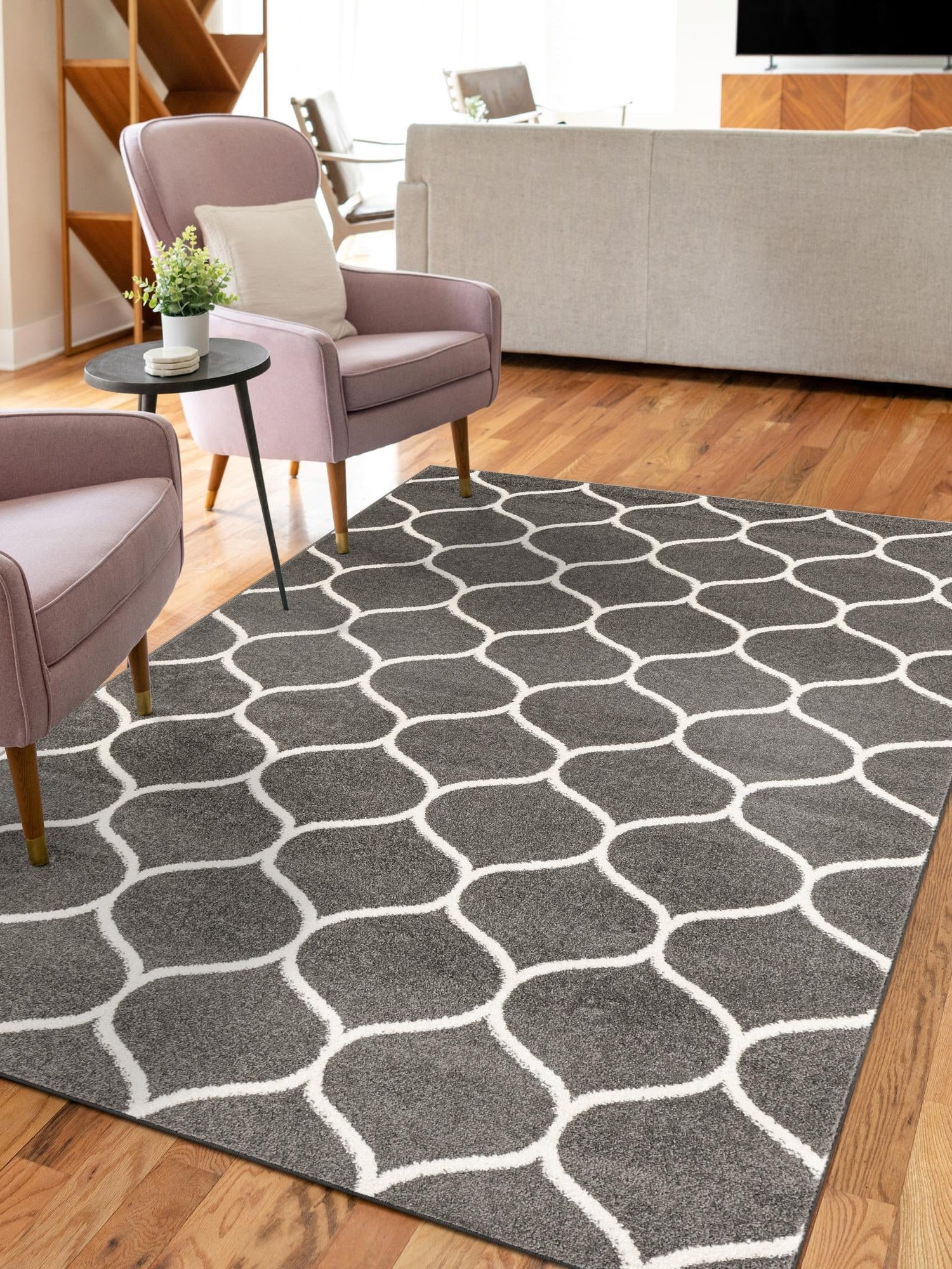 Dark Gray 7' 10 x 10' Trellis Frieze Rectangle Area Rug Geometric Modern Unique Stain Resistant Easy Clean Carpet for Living, Dining, Bedrooms, Office for Sale at Rug Engine