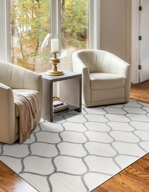 Ivory 5' 3 x 8' Trellis Frieze Rectangle Area Rug Geometric Modern Unique Stain Resistant Easy Clean Carpet for Living, Dining, Bedrooms, Office for Sale at Rug Engine