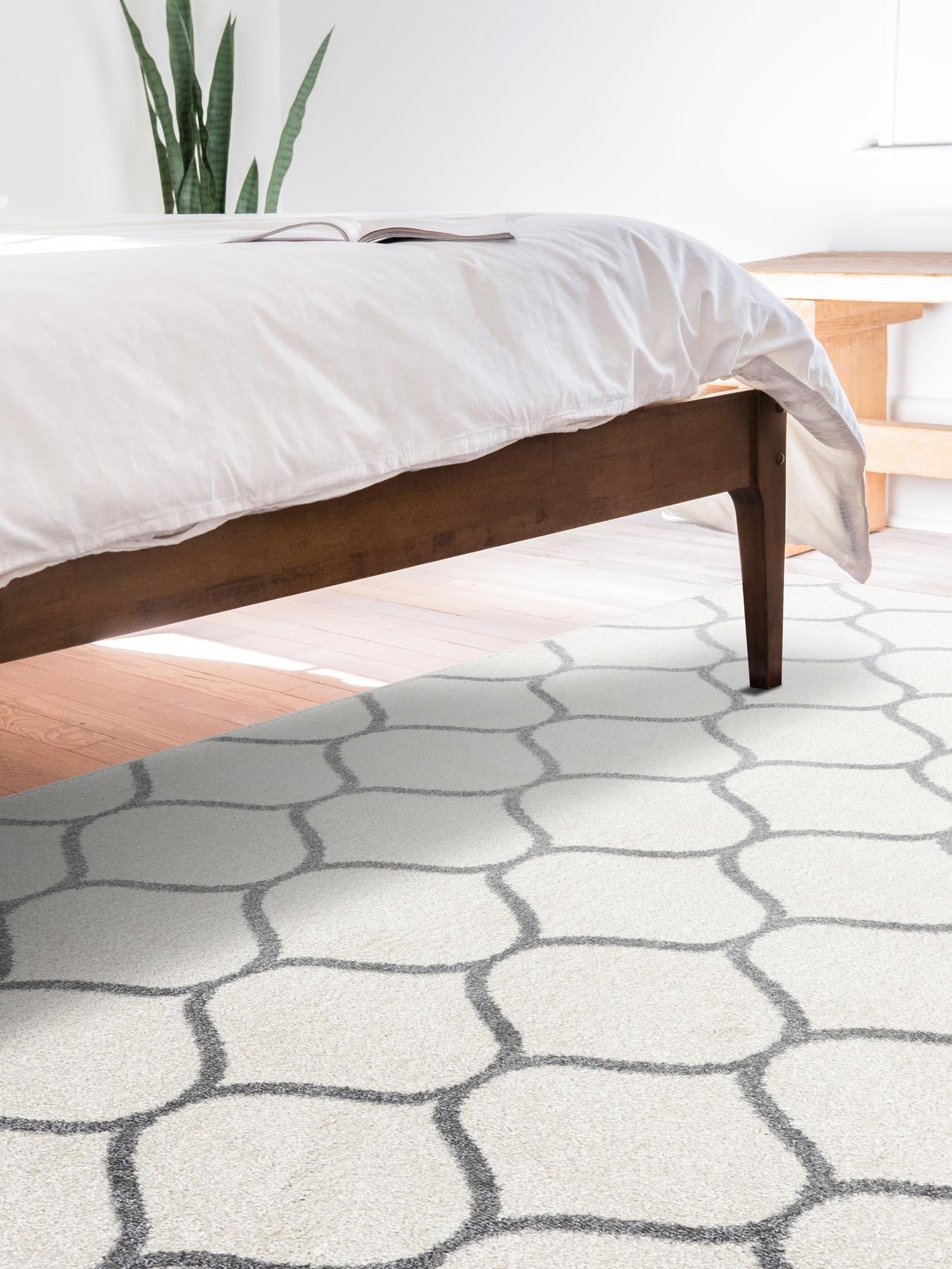 Ivory 9' x 12' Trellis Frieze Rectangle Area Rug Geometric Modern Unique Stain Resistant Easy Clean Carpet for Living, Dining, Bedrooms, Office for Sale at Rug Engine