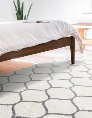 Ivory 5' 3 x 8' Trellis Frieze Rectangle Area Rug Geometric Modern Unique Stain Resistant Easy Clean Carpet for Living, Dining, Bedrooms, Office for Sale at Rug Engine