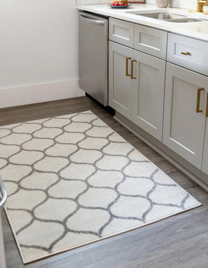 Ivory 5' 3 x 8' Trellis Frieze Rectangle Area Rug Geometric Modern Unique Stain Resistant Easy Clean Carpet for Living, Dining, Bedrooms, Office for Sale at Rug Engine