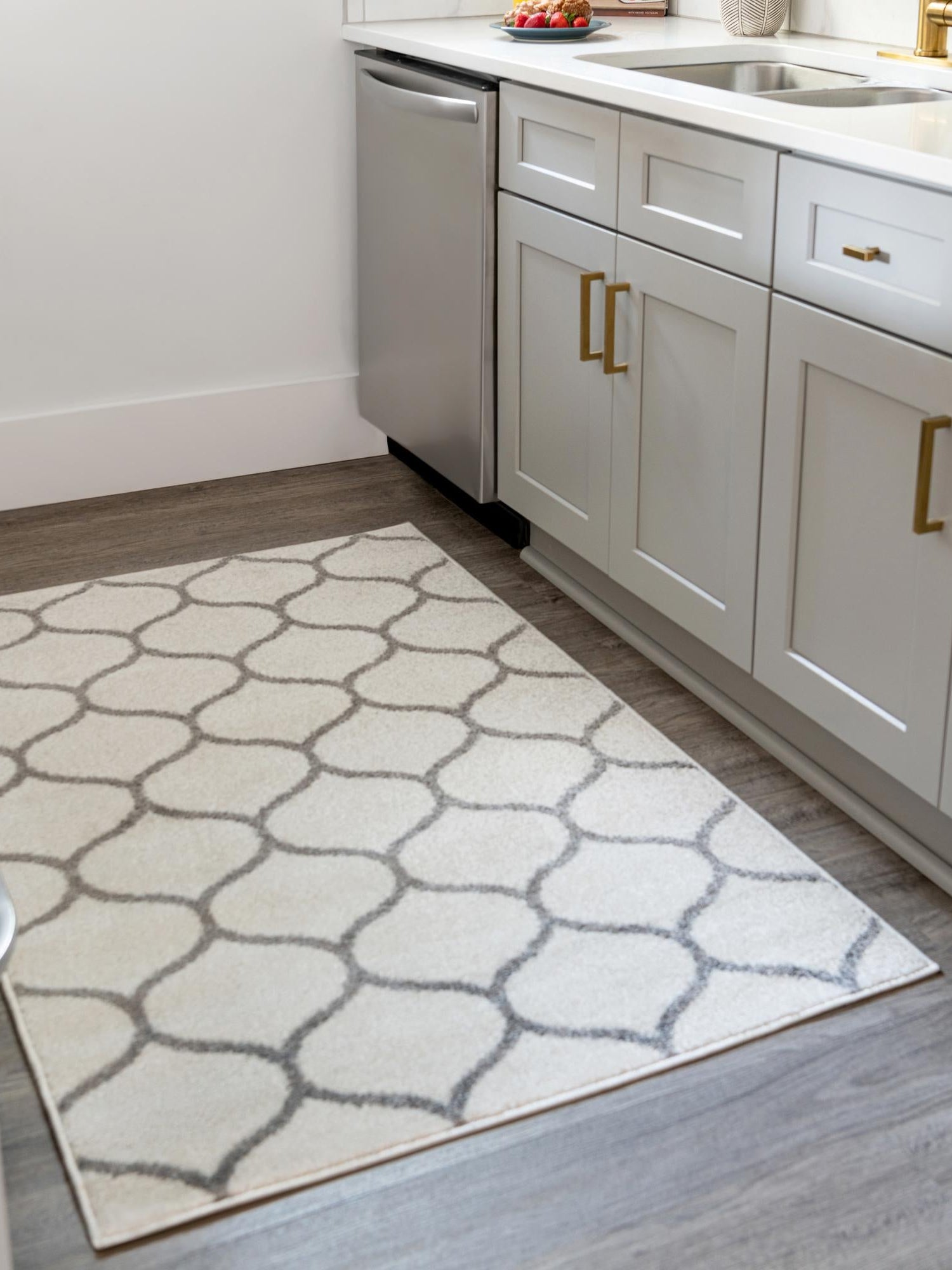 Ivory 9' x 12' Trellis Frieze Rectangle Area Rug Geometric Modern Unique Stain Resistant Easy Clean Carpet for Living, Dining, Bedrooms, Office for Sale at Rug Engine