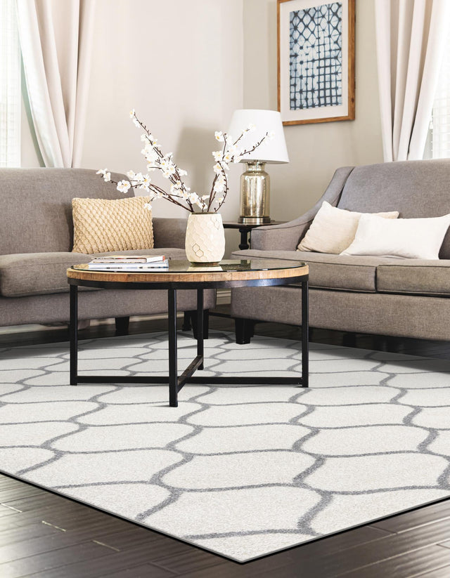 Ivory 5' 3 x 8' Trellis Frieze Rectangle Area Rug Geometric Modern Unique Stain Resistant Easy Clean Carpet for Living, Dining, Bedrooms, Office for Sale at Rug Engine