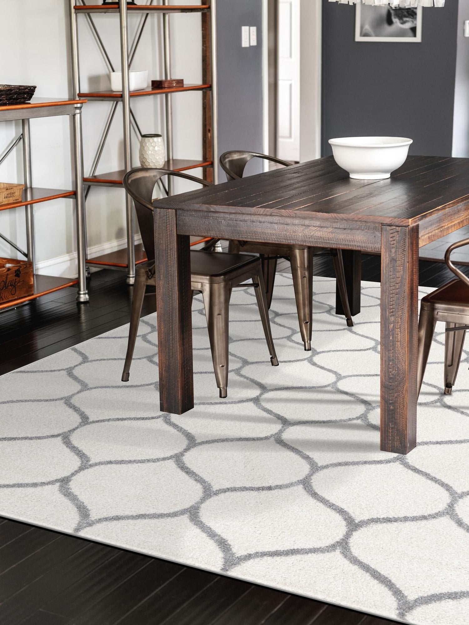 Ivory 9' x 12' Trellis Frieze Rectangle Area Rug Geometric Modern Unique Stain Resistant Easy Clean Carpet for Living, Dining, Bedrooms, Office for Sale at Rug Engine