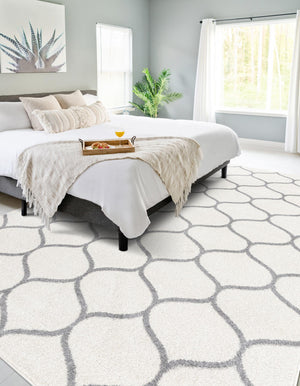 Ivory 5' 3 x 8' Trellis Frieze Rectangle Area Rug Geometric Modern Unique Stain Resistant Easy Clean Carpet for Living, Dining, Bedrooms, Office for Sale at Rug Engine