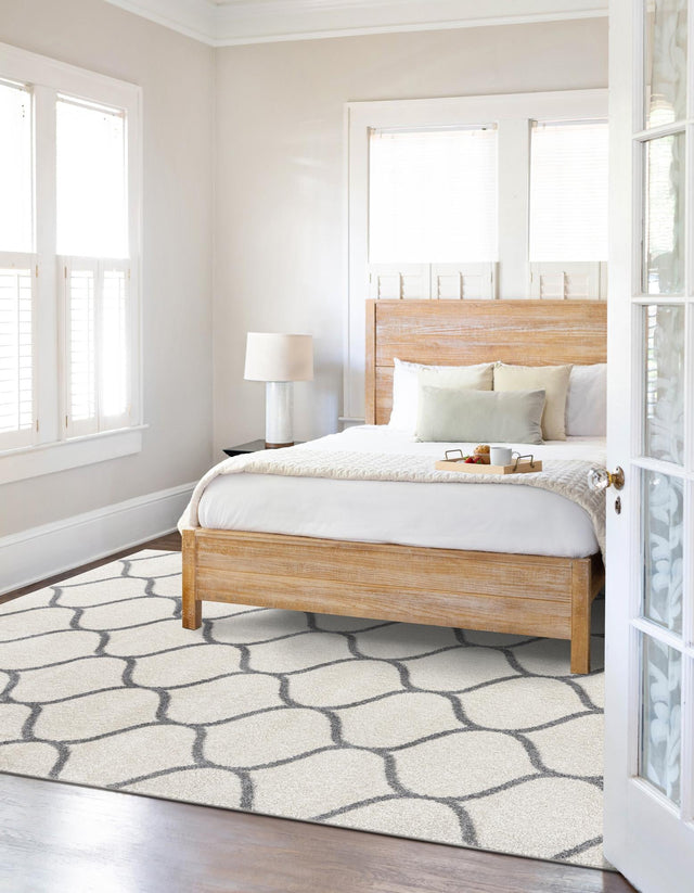 Ivory 5' 3 x 8' Trellis Frieze Rectangle Area Rug Geometric Modern Unique Stain Resistant Easy Clean Carpet for Living, Dining, Bedrooms, Office for Sale at Rug Engine