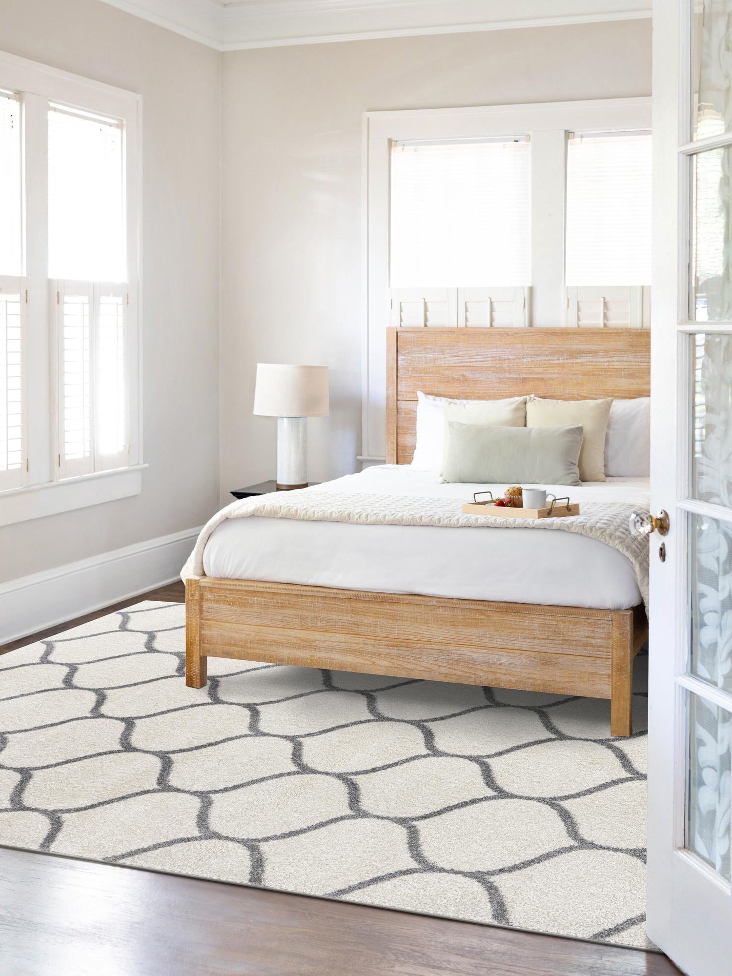 Ivory 9' x 12' Trellis Frieze Rectangle Area Rug Geometric Modern Unique Stain Resistant Easy Clean Carpet for Living, Dining, Bedrooms, Office for Sale at Rug Engine