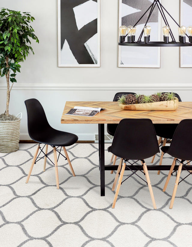 Ivory 7' 10 x 11' Trellis Frieze Rectangle Area Rug Geometric Modern Unique Stain Resistant Easy Clean Carpet for Living, Dining, Bedrooms, Office for Sale at Rug Engine