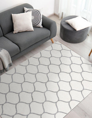 Ivory 7' 10 x 11' Trellis Frieze Rectangle Area Rug Geometric Modern Unique Stain Resistant Easy Clean Carpet for Living, Dining, Bedrooms, Office for Sale at Rug Engine