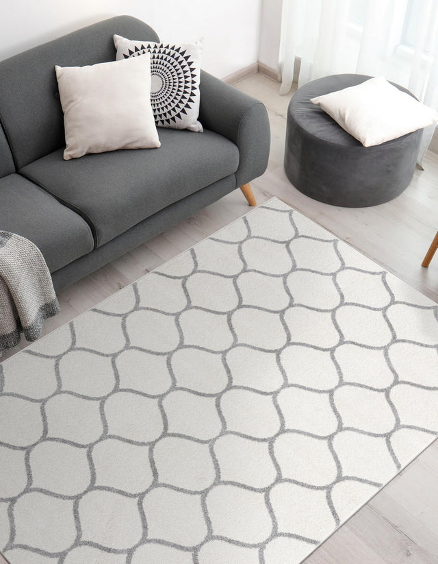 Ivory 7' 10 x 11' Trellis Frieze Rectangle Area Rug Geometric Modern Unique Stain Resistant Easy Clean Carpet for Living, Dining, Bedrooms, Office for Sale at Rug Engine