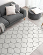 Ivory 7' 10 x 11' Trellis Frieze Rectangle Area Rug Geometric Modern Unique Stain Resistant Easy Clean Carpet for Living, Dining, Bedrooms, Office for Sale at Rug Engine