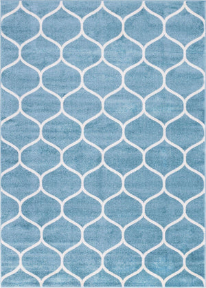 Light Blue 9' x 12' Trellis Frieze Rectangle Area Rug Geometric Modern Unique Stain Resistant Easy Clean Carpet for Living, Dining, Bedrooms, Office for Sale at Rug Engine