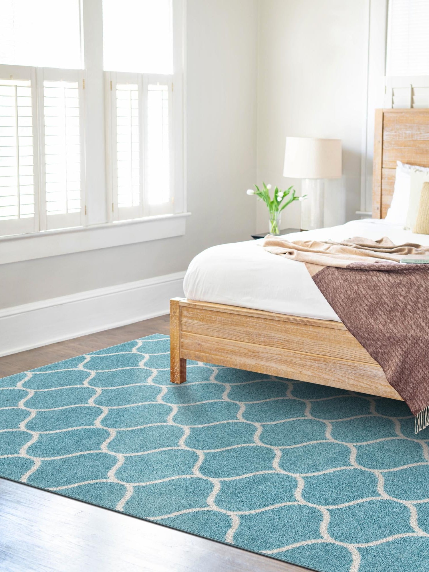 Light Blue 10' x 14' 1 Trellis Frieze Rectangle Area Rug Geometric Modern Unique Stain Resistant Easy Clean Carpet for Living, Dining, Bedrooms, Office for Sale at Rug Engine