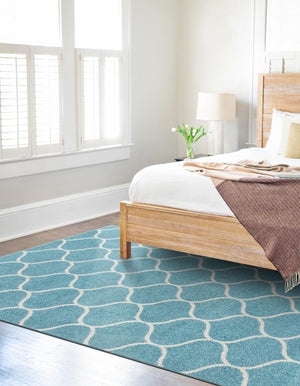 Light Blue 4' 1 x 6' 1 Trellis Frieze Rectangle Area Rug Geometric Modern Unique Stain Resistant Easy Clean Carpet for Living, Dining, Bedrooms, Office for Sale at Rug Engine