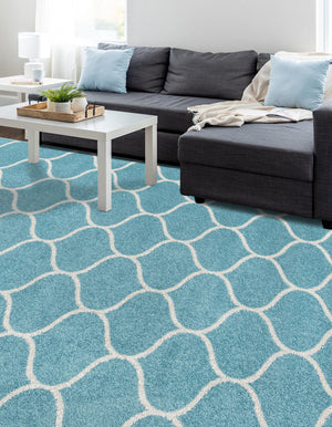 Light Blue 3' 1 x 5' 3 Trellis Frieze Rectangle Area Rug Geometric Modern Unique Stain Resistant Easy Clean Carpet for Living, Dining, Bedrooms, Office for Sale at Rug Engine