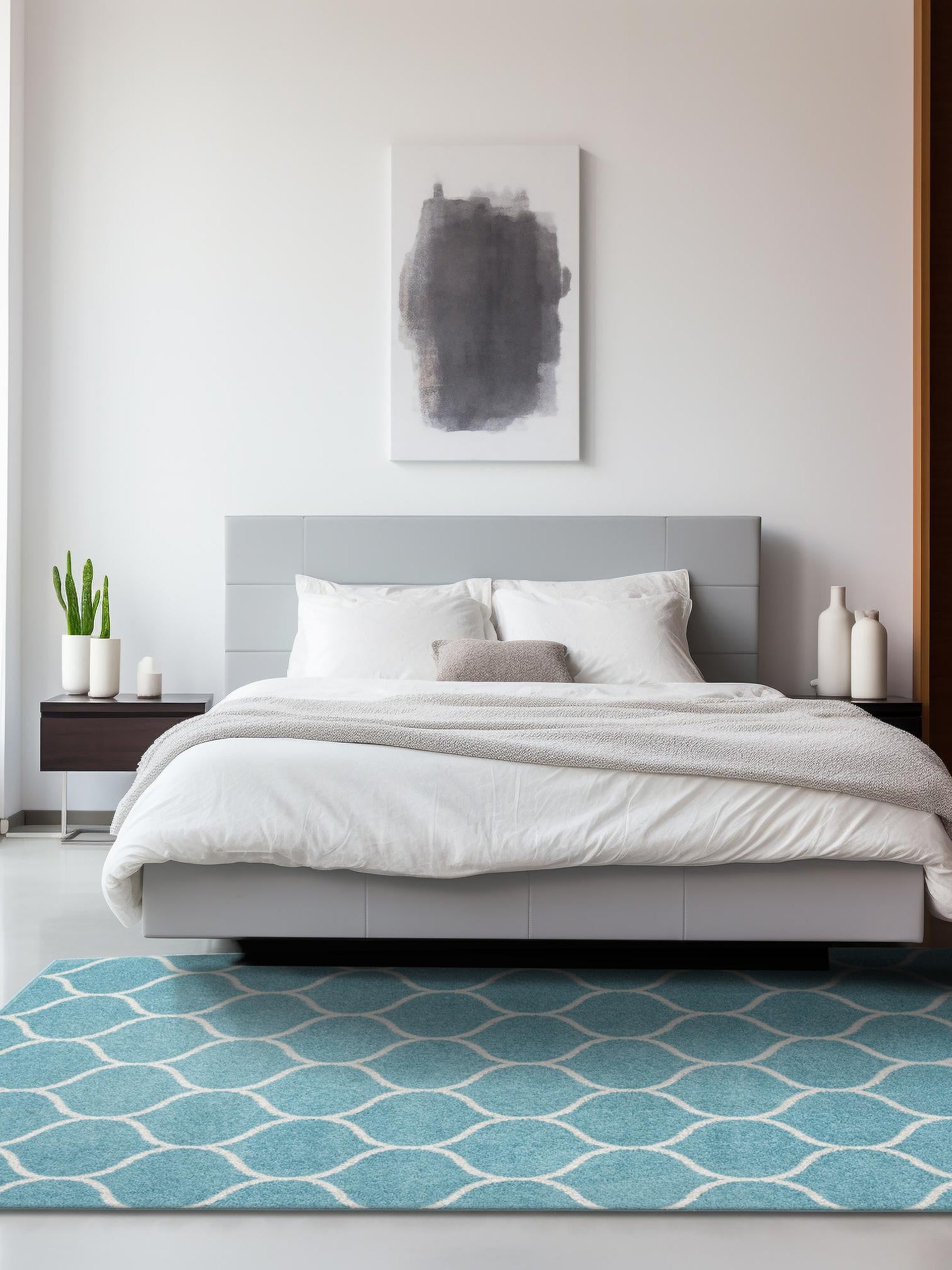 Light Blue 10' x 14' 1 Trellis Frieze Rectangle Area Rug Geometric Modern Unique Stain Resistant Easy Clean Carpet for Living, Dining, Bedrooms, Office for Sale at Rug Engine
