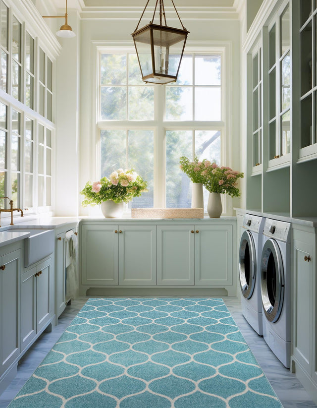 Light Blue 10' x 14' 1 Trellis Frieze Rectangle Area Rug Geometric Modern Unique Stain Resistant Easy Clean Carpet for Living, Dining, Bedrooms, Office for Sale at Rug Engine