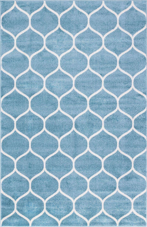 Light Blue 5' 3 x 8' Trellis Frieze Rectangle Area Rug Geometric Modern Unique Stain Resistant Easy Clean Carpet for Living, Dining, Bedrooms, Office for Sale at Rug Engine