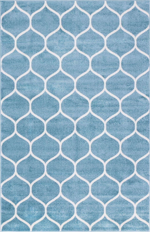 Light Blue 5' 3 x 8' Trellis Frieze Rectangle Area Rug Geometric Modern Unique Stain Resistant Easy Clean Carpet for Living, Dining, Bedrooms, Office for Sale at Rug Engine