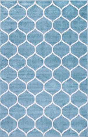 Light Blue 4' 1 x 6' 1 Trellis Frieze Rectangle Area Rug Geometric Modern Unique Stain Resistant Easy Clean Carpet for Living, Dining, Bedrooms, Office for Sale at Rug Engine