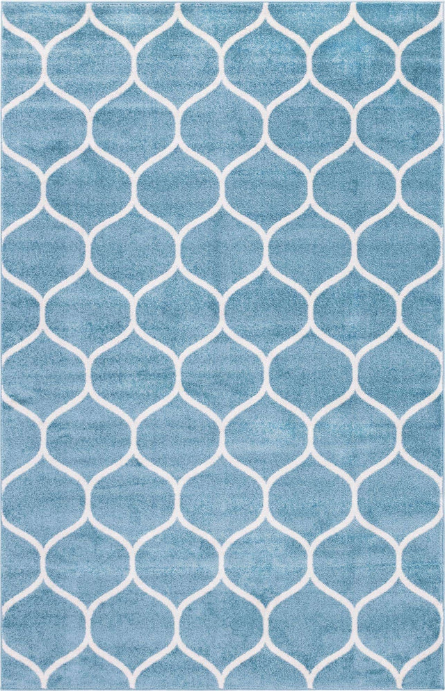 Light Blue 4' 1 x 6' 1 Trellis Frieze Rectangle Area Rug Geometric Modern Unique Stain Resistant Easy Clean Carpet for Living, Dining, Bedrooms, Office for Sale at Rug Engine