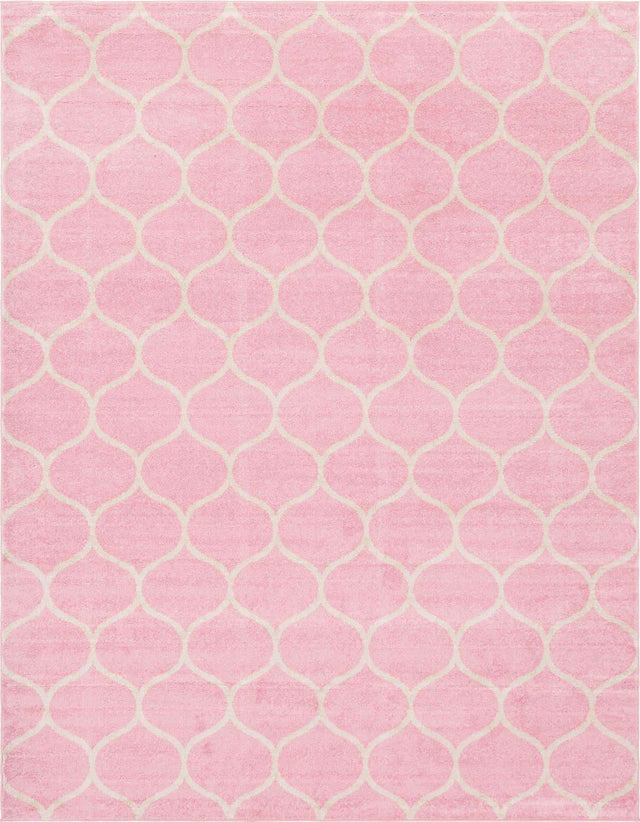 Light Pink 7' 10 x 10' Trellis Frieze Rectangle Area Rug Geometric Modern Unique Stain Resistant Easy Clean Carpet for Living, Dining, Bedrooms, Office for Sale at Rug Engine