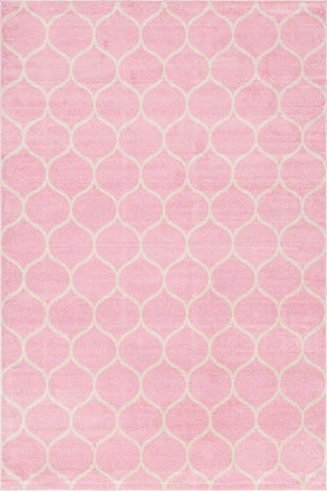 Light Pink 4' 1 x 6' 1 Trellis Frieze Rectangle Area Rug Geometric Modern Unique Stain Resistant Easy Clean Carpet for Living, Dining, Bedrooms, Office for Sale at Rug Engine