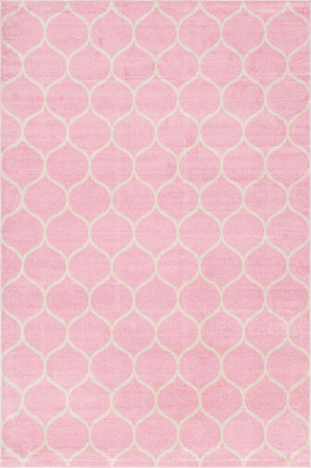 Light Pink 4' 1 x 6' 1 Trellis Frieze Rectangle Area Rug Geometric Modern Unique Stain Resistant Easy Clean Carpet for Living, Dining, Bedrooms, Office for Sale at Rug Engine