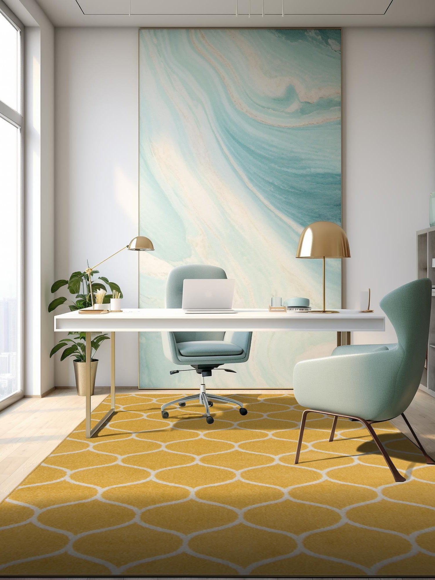 Yellow 9' x 12' Trellis Frieze Rectangle Area Rug Geometric Modern Unique Stain Resistant Easy Clean Carpet for Living, Dining, Bedrooms, Office for Sale at Rug Engine