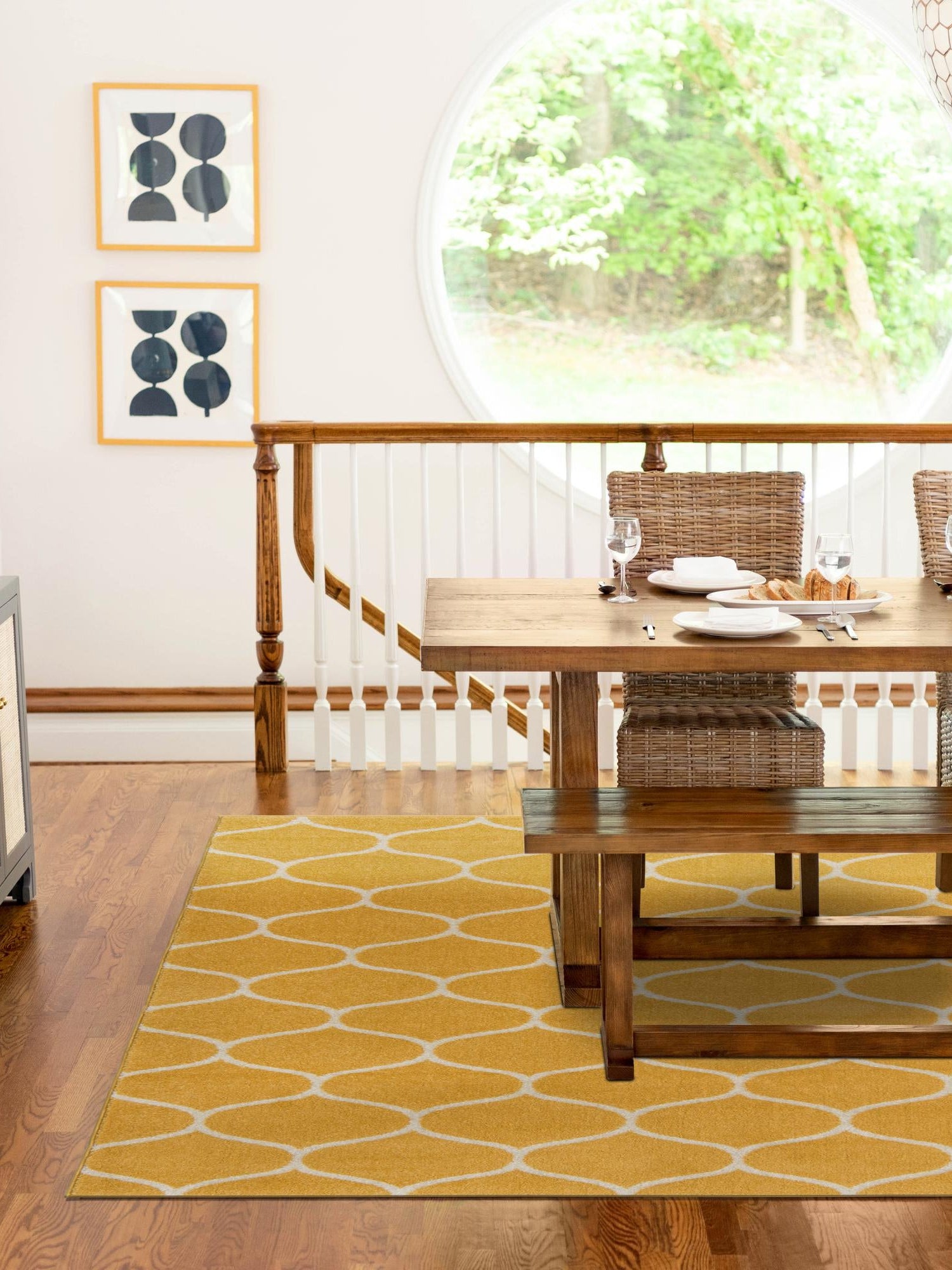 Yellow 9' x 12' Trellis Frieze Rectangle Area Rug Geometric Modern Unique Stain Resistant Easy Clean Carpet for Living, Dining, Bedrooms, Office for Sale at Rug Engine