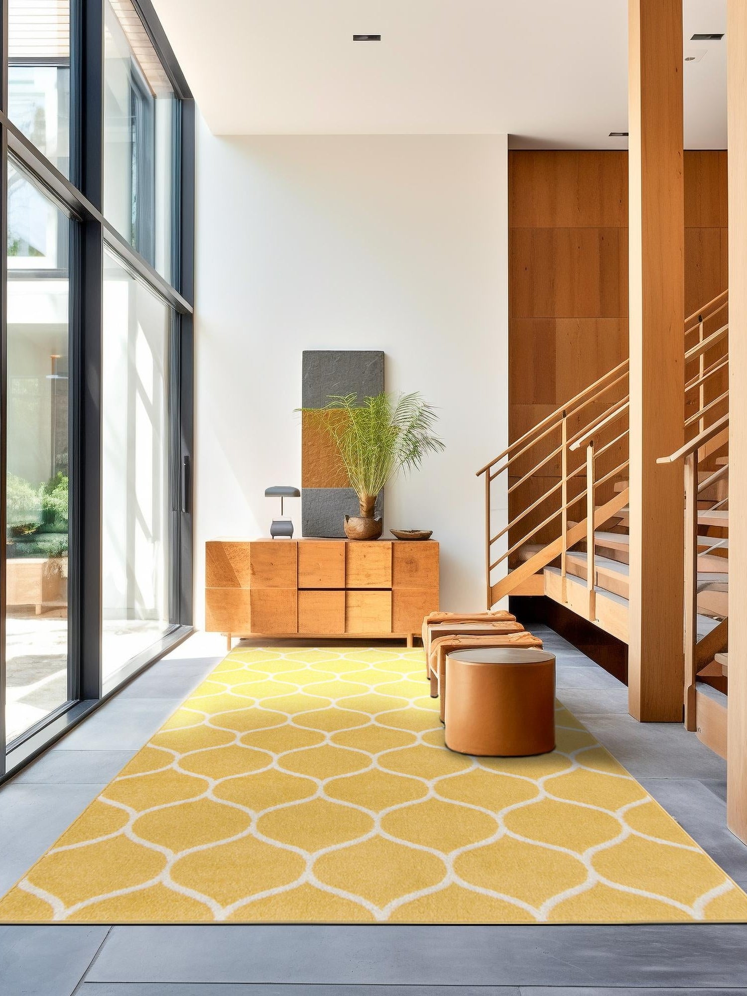 Yellow 9' x 12' Trellis Frieze Rectangle Area Rug Geometric Modern Unique Stain Resistant Easy Clean Carpet for Living, Dining, Bedrooms, Office for Sale at Rug Engine