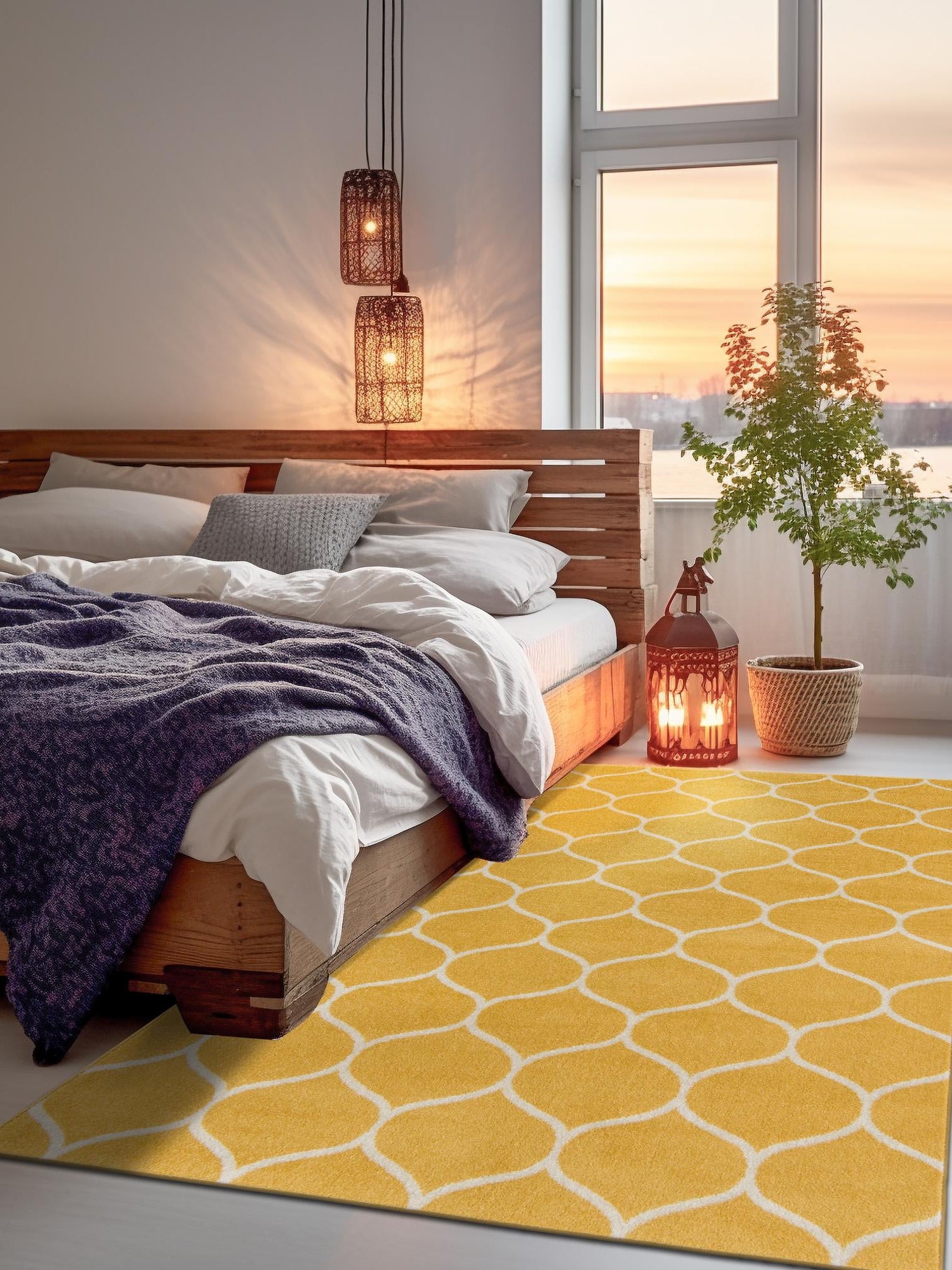 Yellow 9' x 12' Trellis Frieze Rectangle Area Rug Geometric Modern Unique Stain Resistant Easy Clean Carpet for Living, Dining, Bedrooms, Office for Sale at Rug Engine