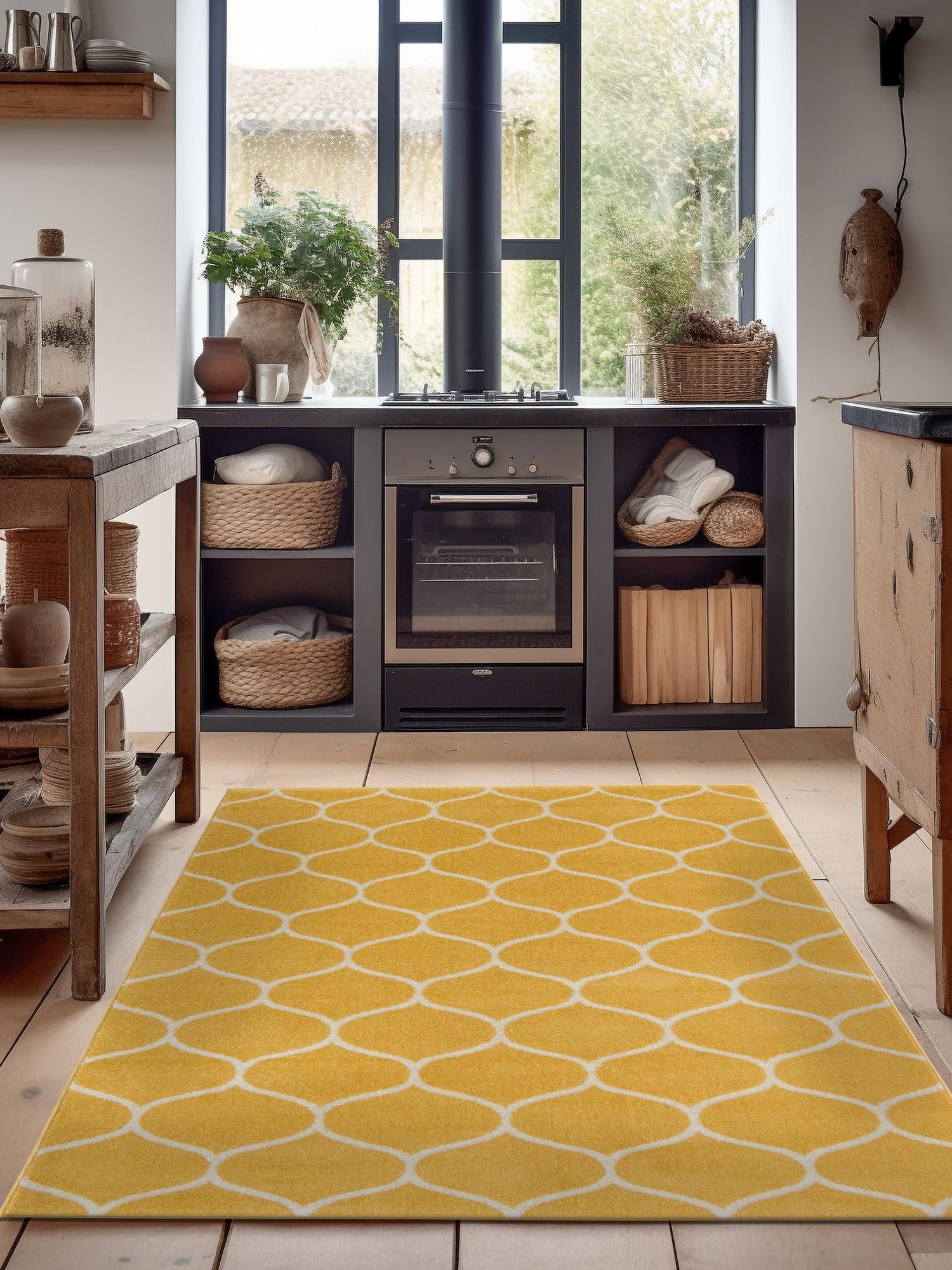 Yellow 9' x 12' Trellis Frieze Rectangle Area Rug Geometric Modern Unique Stain Resistant Easy Clean Carpet for Living, Dining, Bedrooms, Office for Sale at Rug Engine