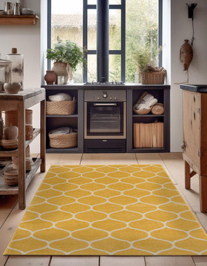 Yellow 9' x 12' Trellis Frieze Rectangle Area Rug Geometric Modern Unique Stain Resistant Easy Clean Carpet for Living, Dining, Bedrooms, Office for Sale at Rug Engine