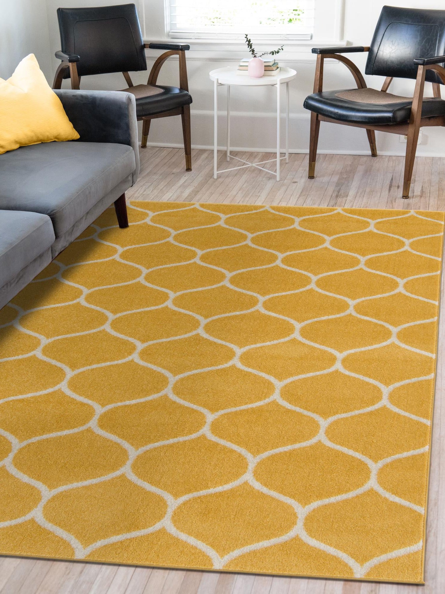Yellow 10' x 14' 1 Trellis Frieze Rectangle Area Rug Geometric Modern Unique Stain Resistant Easy Clean Carpet for Living, Dining, Bedrooms, Office for Sale at Rug Engine