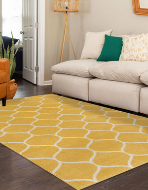 Yellow 2' x 3' 1 Trellis Frieze Rectangle Area Rug Geometric Modern Unique Stain Resistant Easy Clean Carpet for Living, Dining, Bedrooms, Office for Sale at Rug Engine